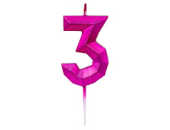Свеча -цифра "3" Диамант Маджента 4,5смV